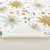 黄お洒落色及び白色花柄 シェルパブランケット (3/4)