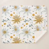 黄お洒落色及び白色花柄 シェルパブランケット (正面(横))