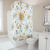 黄お洒落色及び白色花柄 シャワーカーテン (インサイチュ)