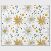 黄お洒落色及び白色花柄 ラッピングペーパー (フラット)