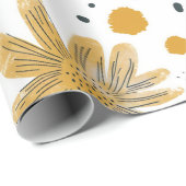 黄お洒落色及び白色花柄 ラッピングペーパー (ロールコーナー)