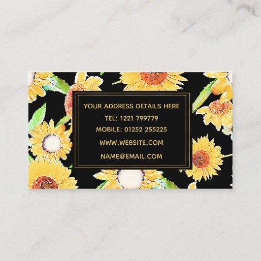 黄かわいらしと黒のひまわり水絵を描色 名刺 (裏面)