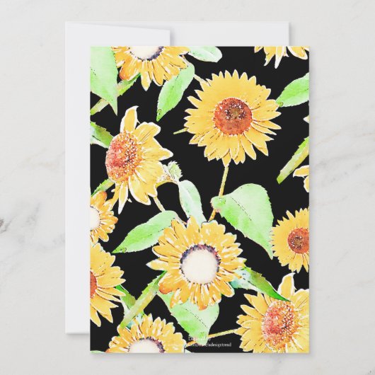 黄かわいらしと黒のひまわり水絵を描色 招待状 (裏面)