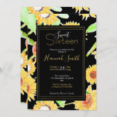 黄かわいらしと黒のひまわり水絵を描色 招待状 (正面/裏面)