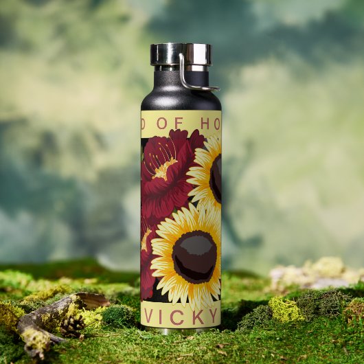 黄かわいらしひまわりメイド・オブ・オーナー(花嫁付き添い人)名結婚の名前 ウォーターボトル (アウトドア)