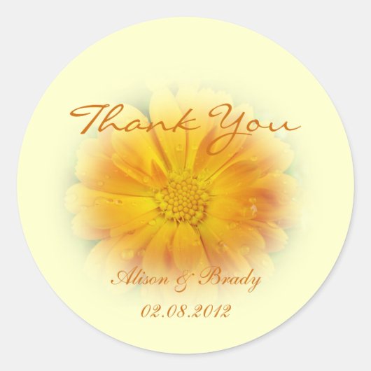 黄かわいらしデイジー花 ラウンドシール (正面)