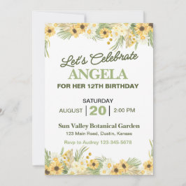 黄かわいらしデイジー誕生日パーティーの招待 招待状