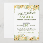 黄かわいらしデイジー誕生日パーティーの招待 招待状 (正面/裏面)