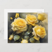 黄かわいらしバラ園水絵を描色 ポストカード (正面/裏面)