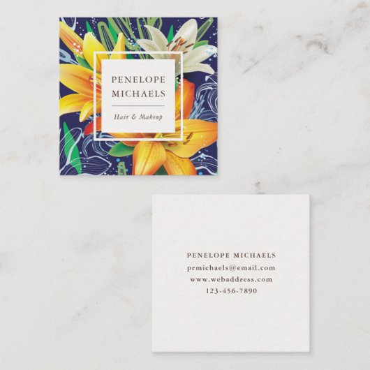 黄かわいらしユリオンブルー スクエア名刺 (正面/裏面)