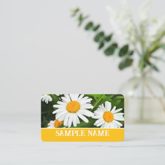 黄かわいらし白デイジーフローラ写真 名刺 (スタンド正面)