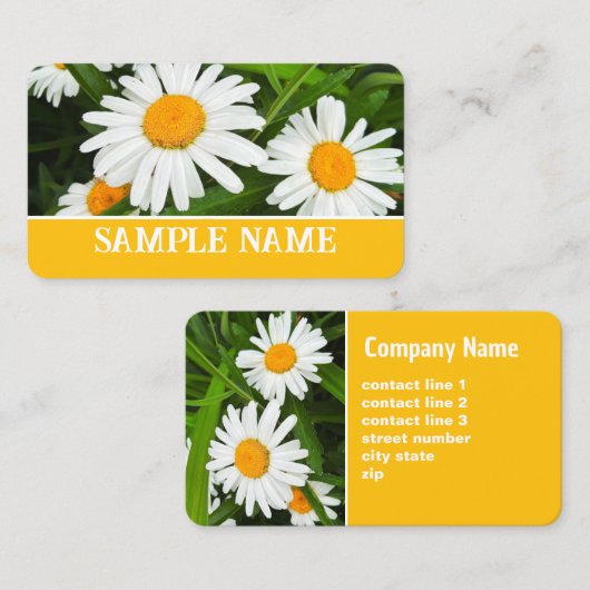 黄かわいらし白デイジーフローラ写真 名刺 (正面/裏面)