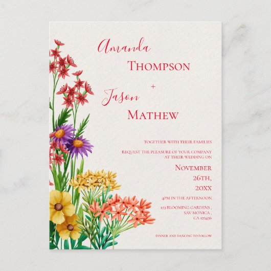 黄かわいらし紫オレンジ色の野結婚花 ポストカード (正面)