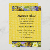 黄かわいらし紫フローラ「大学へオフ」招待状 招待状 (正面/裏面)