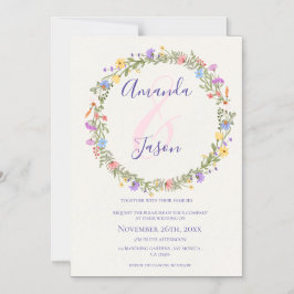 黄かわいらし紫ワイルドフラワーリース結婚ズ マグネット招待状