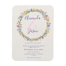 黄かわいらし紫ワイルドフラワーリース結婚ズ マグネット