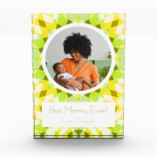 黄かわいらし緑の母の日のモマ最高のイギフト フォトブロック (正面)