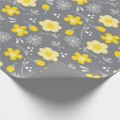 黄かわいらし色と灰色の花包み紙 ラッピングペーパー (角)