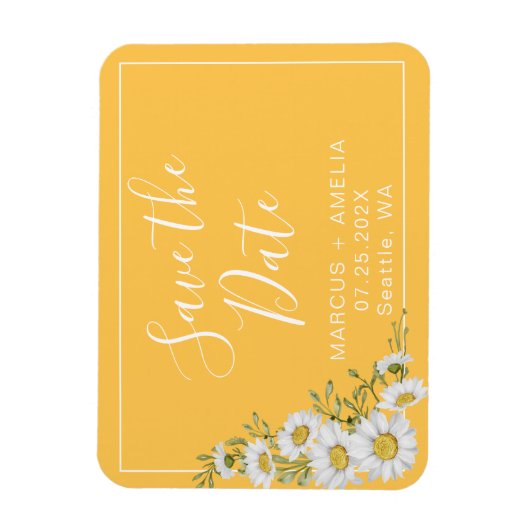 黄かわいらし色と白のデイジー日付の保存 マグネット (縦)