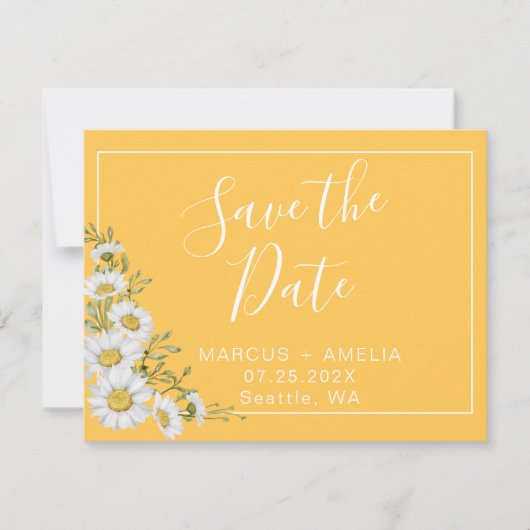 黄かわいらし色と白のデイジー 案内状 (正面)