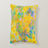 黄かわいらし色と赤の花とターコイズ アクセントクッション (裏面(縦))