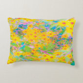 黄かわいらし色と赤の花とターコイズ アクセントクッション (裏面)