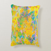 黄かわいらし色と赤の花とターコイズ アクセントクッション (裏面(縦))