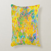 黄かわいらし色と赤の花とターコイズ アクセントクッション (正面(垂直))