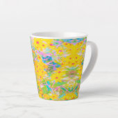 黄かわいらし色と赤の花とターコイズ カフェラテマグ (右アングル)