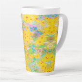 黄かわいらし色と赤の花とターコイズ カフェラテマグ (右アングル)