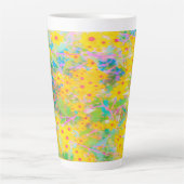 黄かわいらし色と赤の花とターコイズ カフェラテマグ (正面)