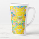 黄かわいらし色と赤の花とターコイズ カフェラテマグ (右)