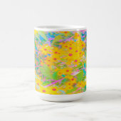 黄かわいらし色と赤の花とターコイズ コーヒーマグカップ (中央)