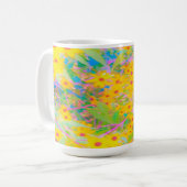 黄かわいらし色と赤の花とターコイズ コーヒーマグカップ (正面左)