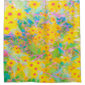 黄かわいらし色と赤の花とターコイズ シャワーカーテン (正面)