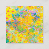 黄かわいらし色と赤の花とターコイズ スクエア名刺 (正面)