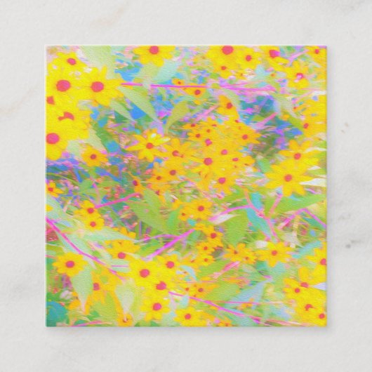 黄かわいらし色と赤の花とターコイズ スクエア名刺 (正面)