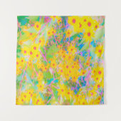 黄かわいらし色と赤の花とターコイズ タペストリー (正面(横))