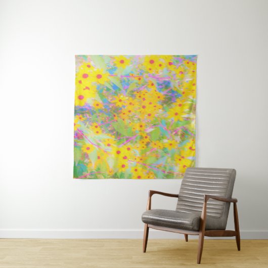 黄かわいらし色と赤の花とターコイズ タペストリー (インサイチュ)