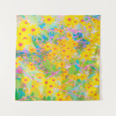 黄かわいらし色と赤の花とターコイズ タペストリー (正面)