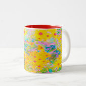 黄かわいらし色と赤の花とターコイズ ツートーンマグカップ (正面右)
