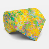 黄かわいらし色と赤の花とターコイズ ネクタイ (ロール)