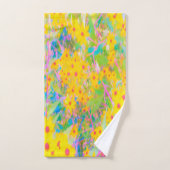 黄かわいらし色と赤の花とターコイズ バスタオルセット (ハンドタオル)