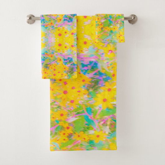 黄かわいらし色と赤の花とターコイズ バスタオルセット (インサイチュ)