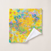 黄かわいらし色と赤の花とターコイズ バスタオルセット (ウォッシュタオル)