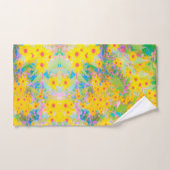 黄かわいらし色と赤の花とターコイズ バスタオルセット (ハンドタオル)