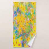 黄かわいらし色と赤の花とターコイズ バスタオル (バスタオル)