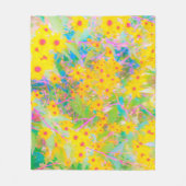 黄かわいらし色と赤の花とターコイズ フリースブランケット (正面)