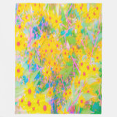 黄かわいらし色と赤の花とターコイズ フリースブランケット (正面)