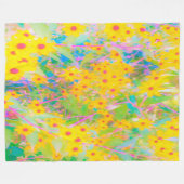 黄かわいらし色と赤の花とターコイズ フリースブランケット (正面(横))
